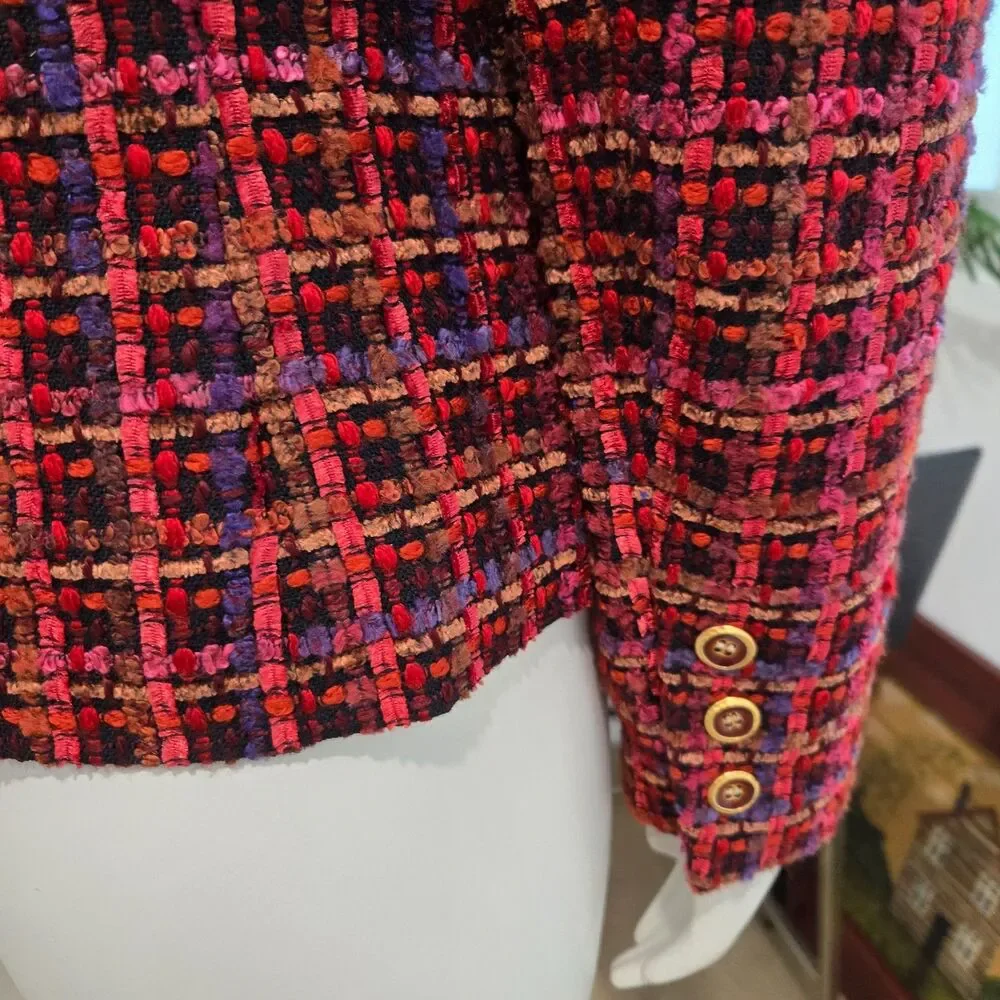 VTG Carlisle Womens Blazer Jacket Size 6 Red Purple Tweed Wool Blend Boucle Lady
